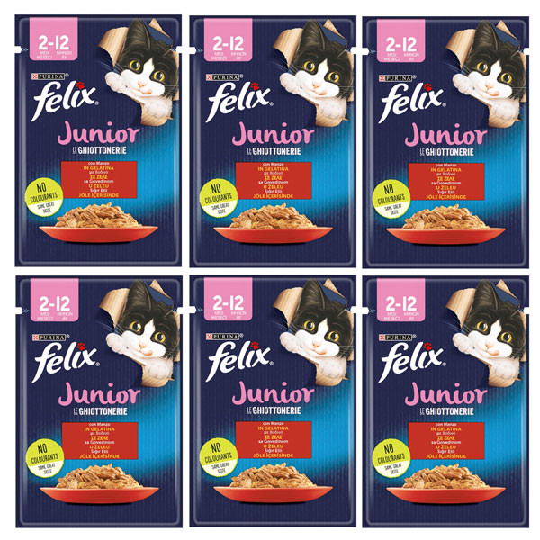 پوچ بچه گربه فلیکس مدل گوشت وزن 85 گرم بسته 6 عددی