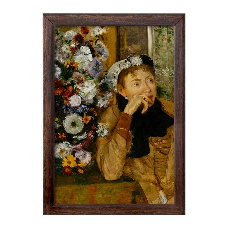 تابلو خندالو طرح زن و گل های داوودی اثر ادگار دگا  کد 23348