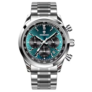 ساعت مچی عقربه‌ای کوارتز مردانه بین باند مدل اسپرت سه موتور فعال کرنوگراف بند استیل کد ۴