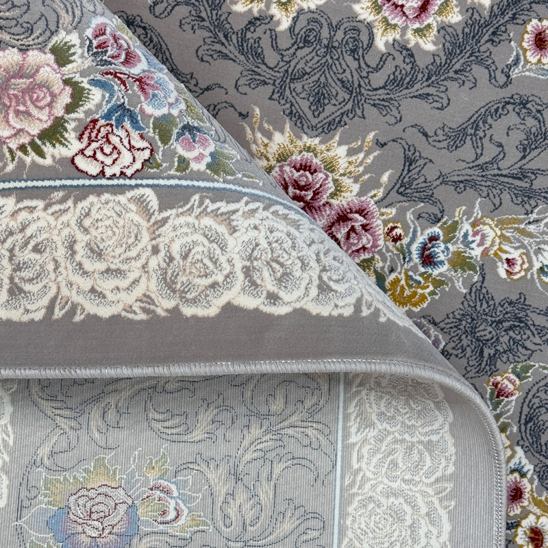 فرش ماشینی 1200 شانه ایده آل زمینه فیلی حاشیه خاکستری مدل 100139