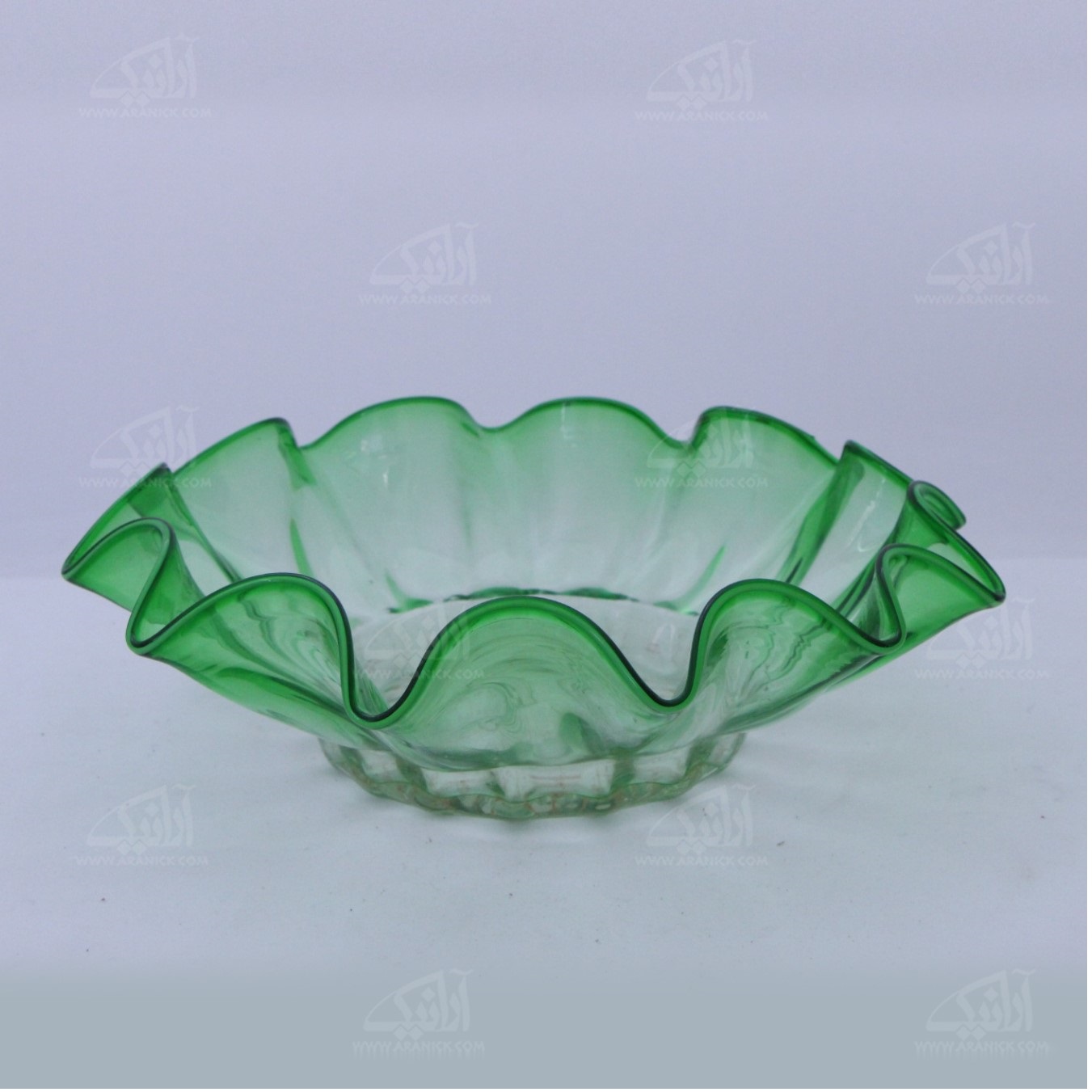 ‎کاسه‎ ‎‎شیشه گری فوتی آرانیک ‎‎گرد  رنگ‎ ‎سبز طرح‎ ‎لب چین مدل  1003800015