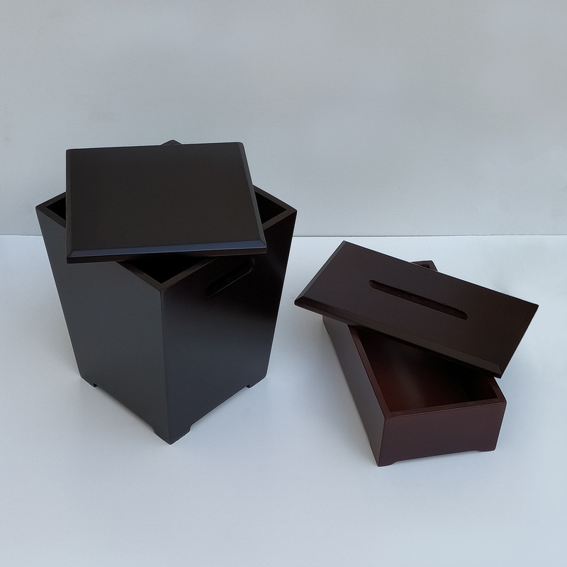 ست سطل و جای دستمال کاغذی مدل چوبی