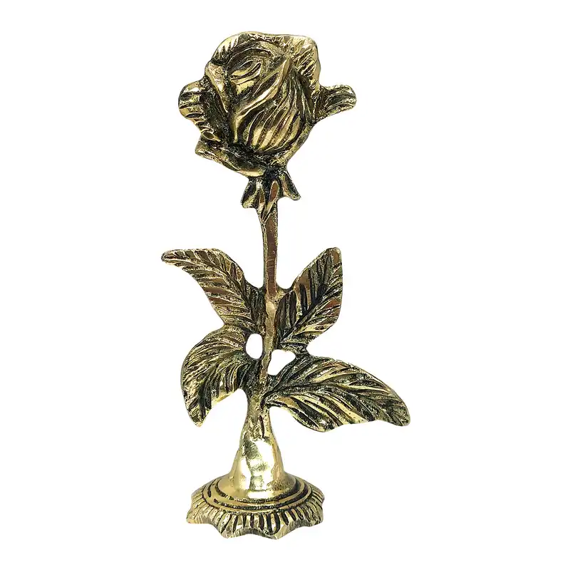دکوری برنجی مدل تک شاخه رز  پایه دار
