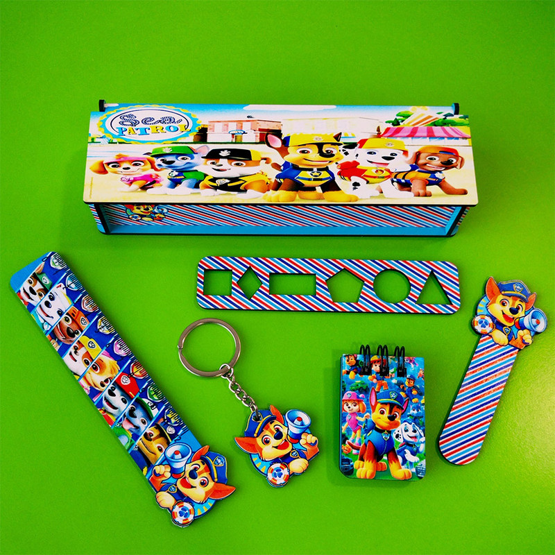 ست لوازم التحریر مدل چوبی طرح سگهای نگهبان فانتزی کد 03 مجموعه 6 عددی