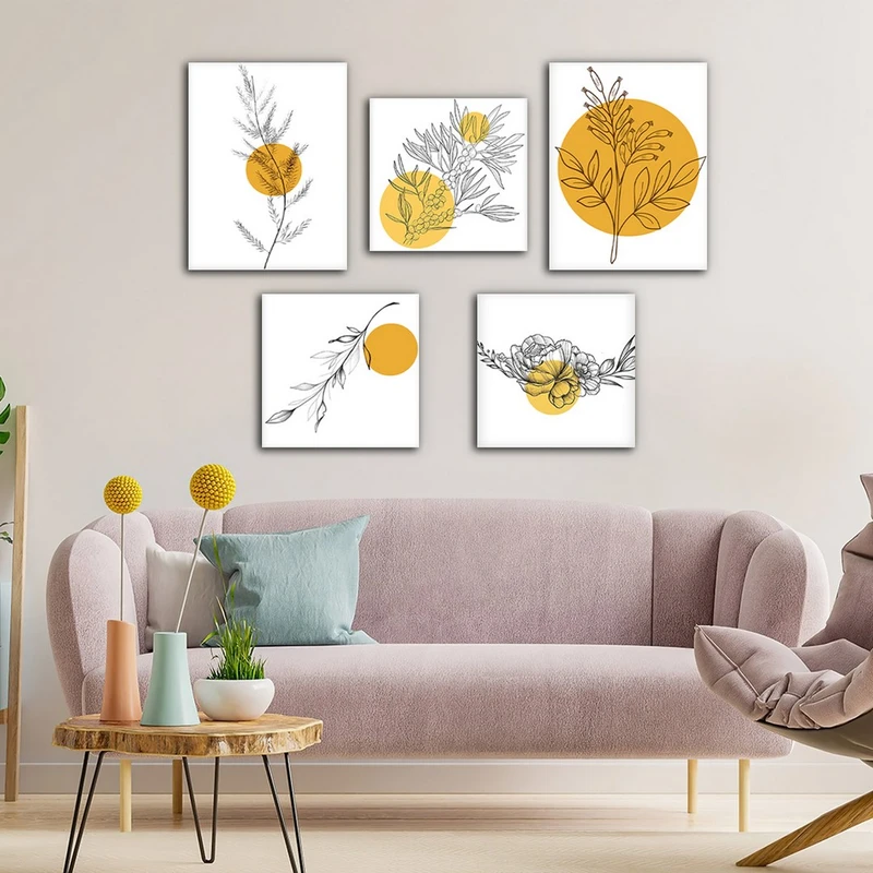 تابلو شاسی بکلیت طرح دکوراتیو مینیمال برگ مدل SH-648 مجموعه 5 عددی