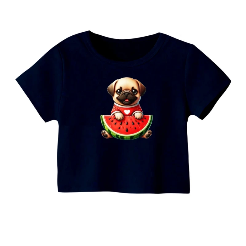کراپ‌ تی‌شرت آستین کوتاه زنانه مدل سگ یلدایی کد 4