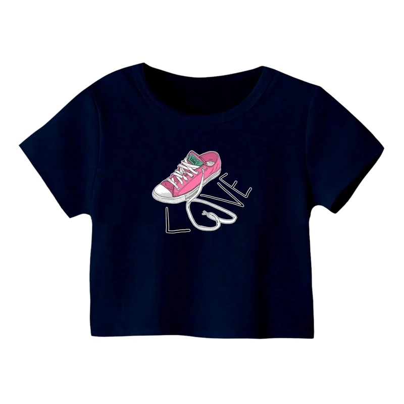 کراپ‌ تی‌شرت آستین کوتاه زنانه مدل کتونی کد 7