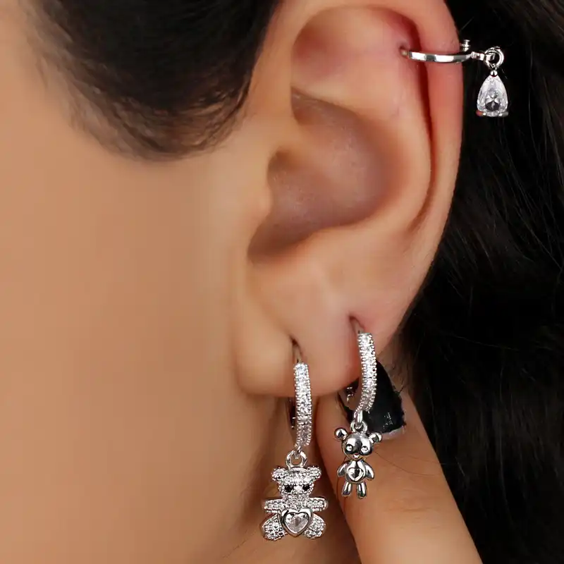 گوشواره زنانه وای اس ایکس مدل تدی کد J671 بسته سه عددی