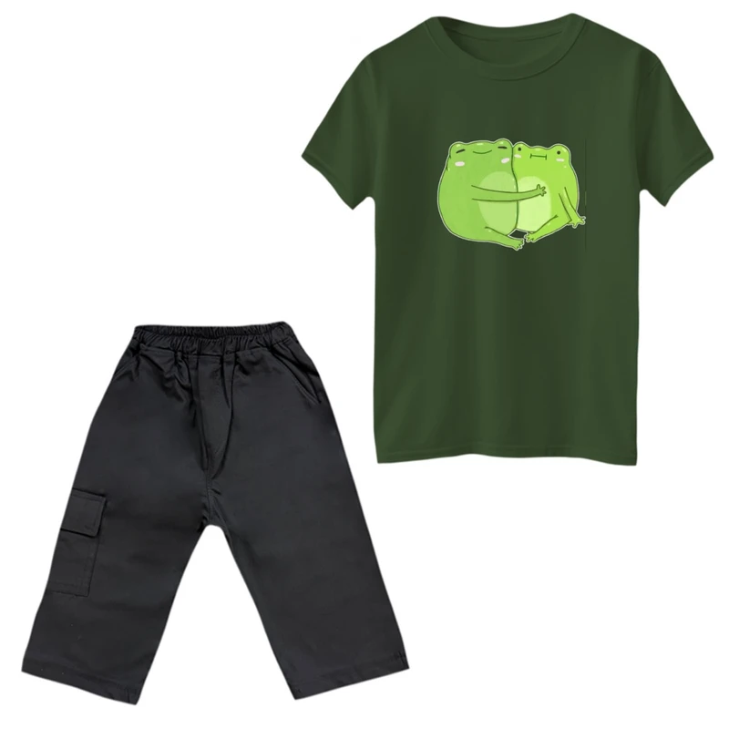 ست تی‌شرت و شلوارک پسرانه مدل قورباغه عاشق