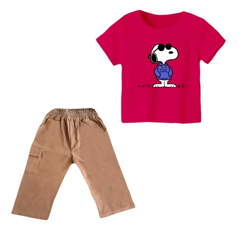 ست تی شرت و شلوارک پسرانه مدل اسنوپی کد ۶۹ رنگ سرخابی