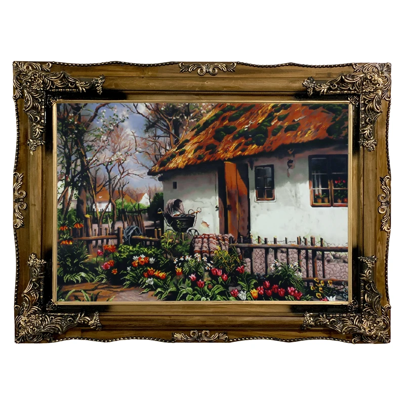 تابلو فرش ماشینی طرح دستبافت مدل خانه ویلایی کد 8003