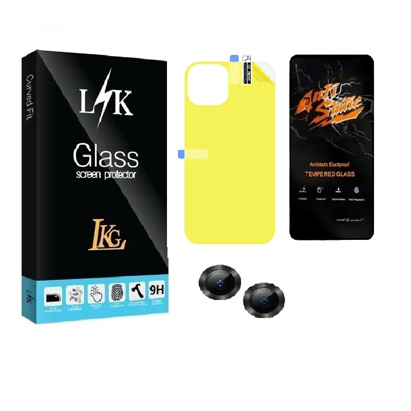 محافظ صفحه نمایش ال کا جی مدل LKK Antistatic مناسب برای گوشی موبایل اپل IPHONE 14 به همراه محافظ پشت گوشی و لنز دوربین