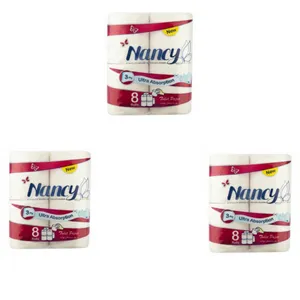 دستمال توالت نانسی دولایه مدل ultra سه بسته 8 عددی
