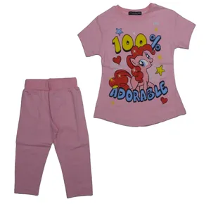 ست تی شرت و شلوارک دخترانه مدل اسب رنگین ناز