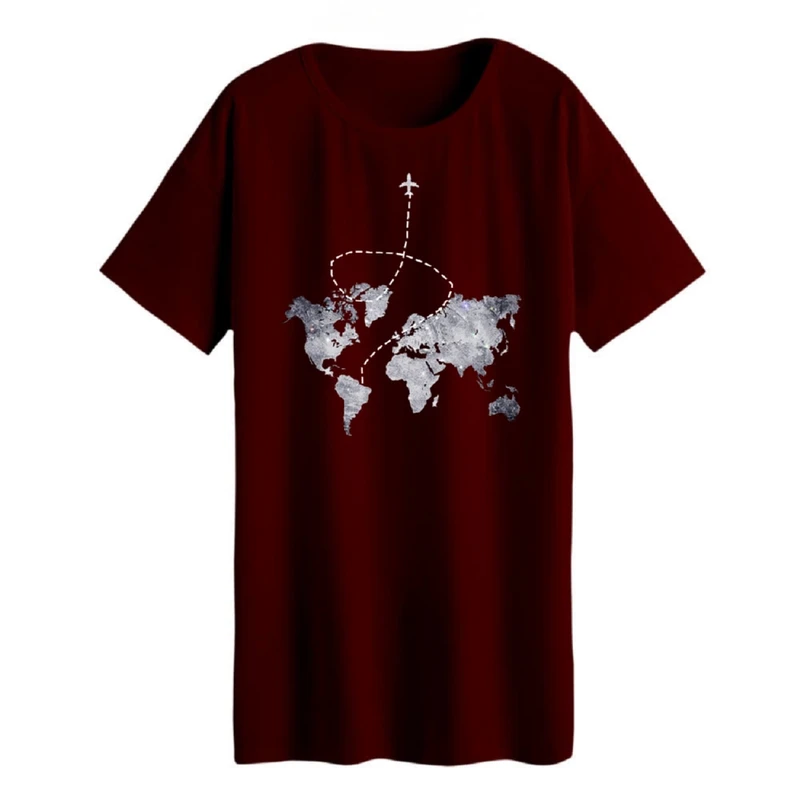 تی شرت لانگ زنانه مدل نقشه جهان کد 2