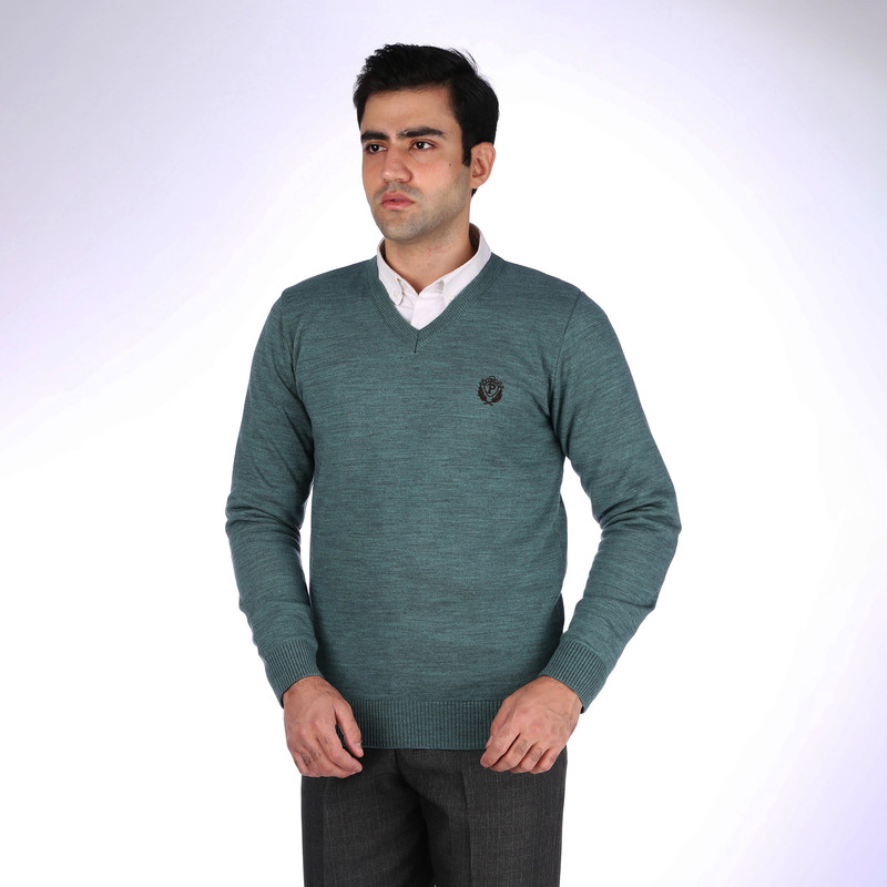 پلیور مردانه تریکو پاییزان مدل ملانژ کد P700 رنگ فیروزه ای