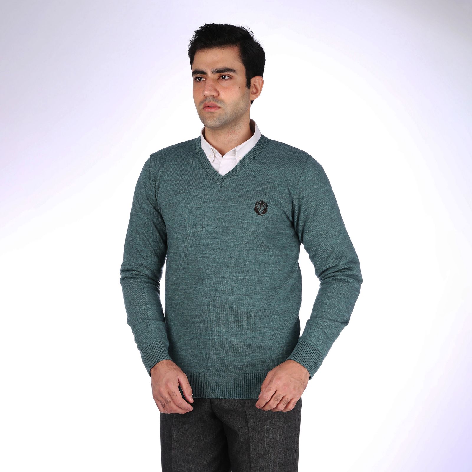 پلیور مردانه تریکو پاییزان مدل ملانژ کد P700 رنگ فیروزه ای -  - 2