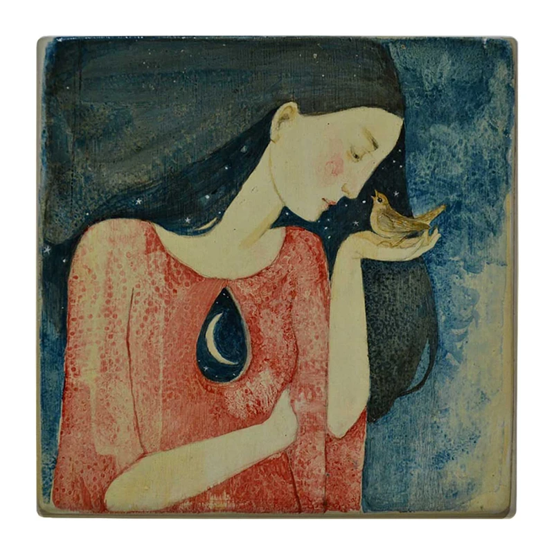 زیر لیوانی  طرح بانو و پرنده کد    4969967_3842