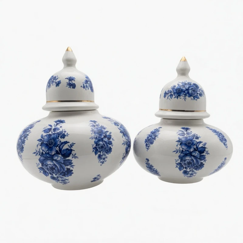 بانکه مدل جینجر جار کندی طرح نیلوفر کبالتی کد 688 مجموعه دو عددی