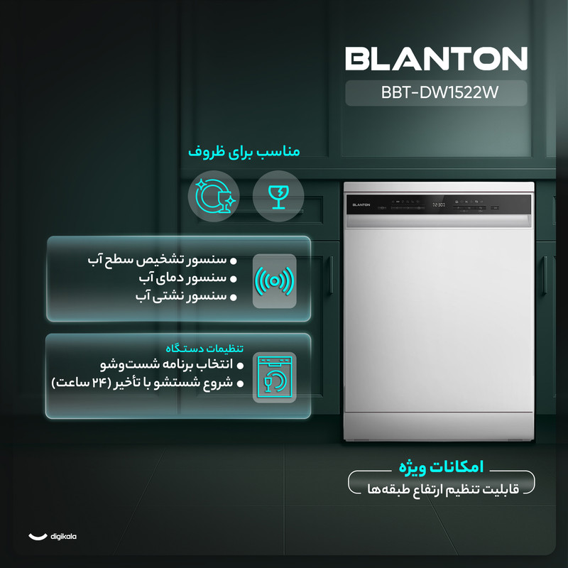 ماشین ظرفشویی 15 نفره بلانتون مدل BBT-DW1522W