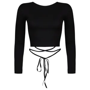 کراپ‌تاپ آستین بلند زنانه ماییلدا مدل بندی کد 4424-438 رنگ مشکی