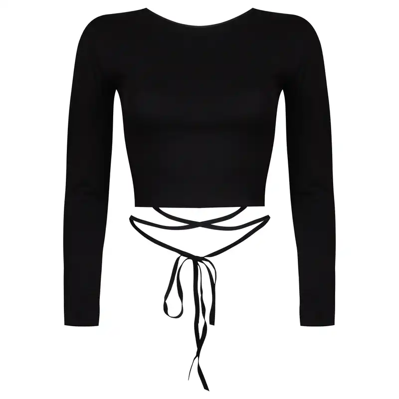 کراپ‌تاپ آستین بلند زنانه ماییلدا مدل بندی کد 4424-438 رنگ مشکی