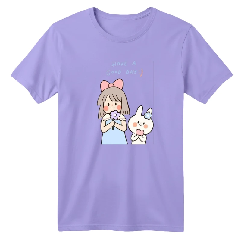 تی شرت آستین کوتاه بچگانه مدل دختر و خرگوش