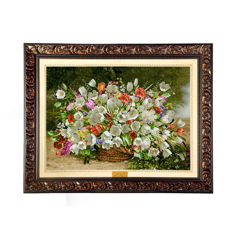 تابلو فرش ماشینی نقش نگار رضوی طرح گل کد 2421D