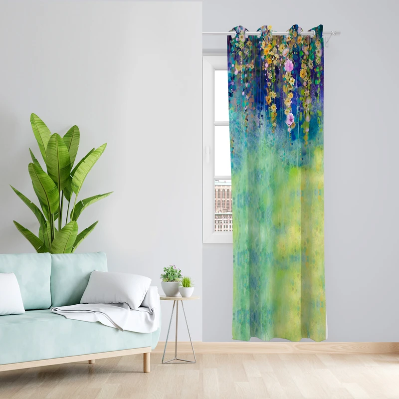 پرده طرح گل مدل مخمل پانچی کد L 1125L Z سایز 140x200 سانتی متر