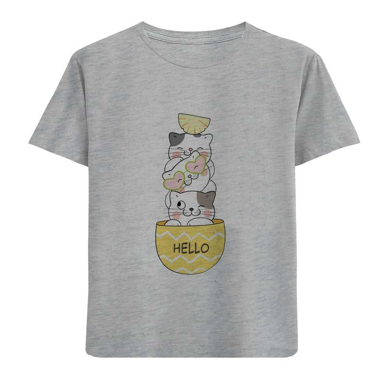 تی شرت آستین کوتاه دخترانه مدل بچه گربه D239