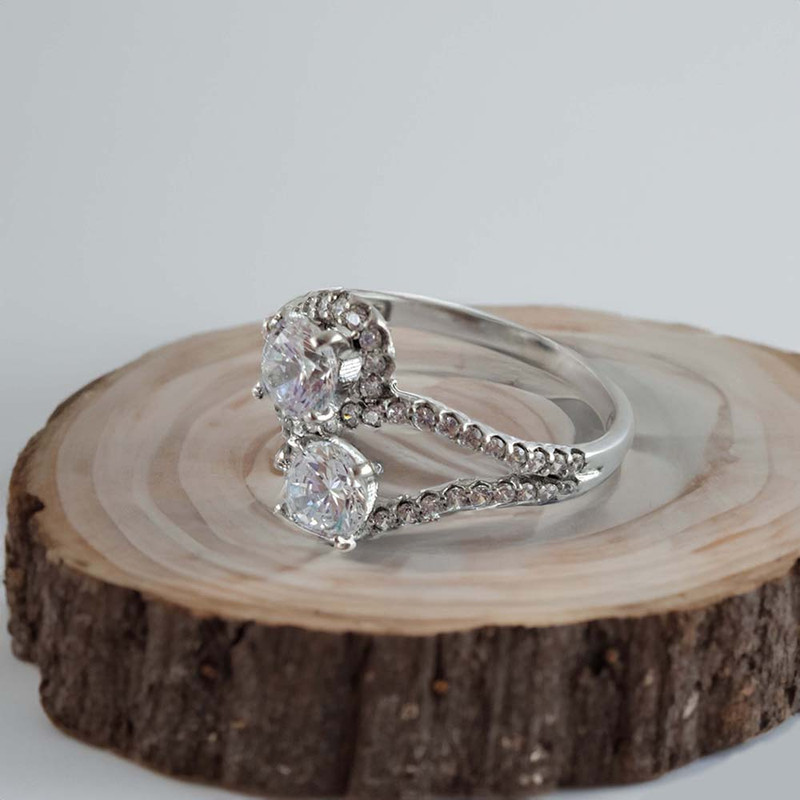 انگشتر نقره زنانه ملک زیور مدل سولیتر دوتایی طرح جواهر کد 36