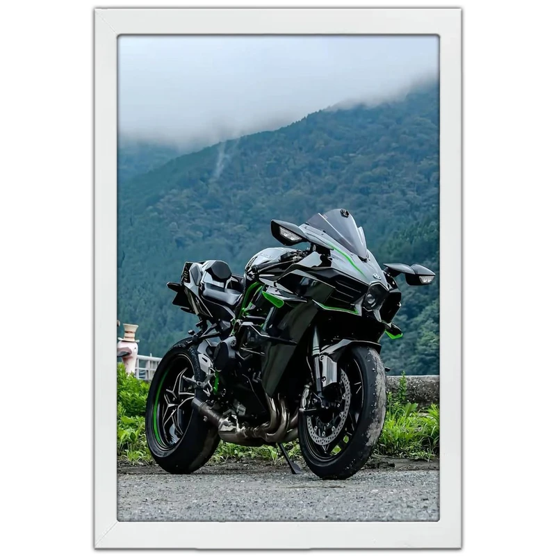 تابلو بکلیت طرح موتور سنگین نینجا کاوازاکی NINJA KAWASAKI H2R مدل W-po1697 فریم سفید