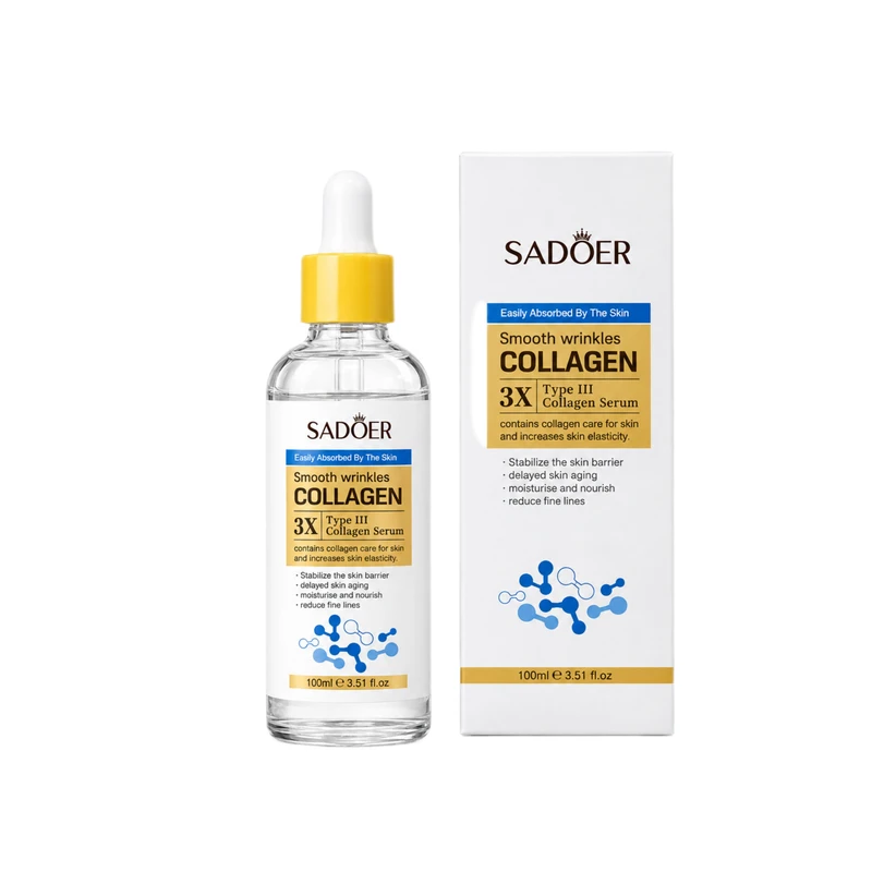 سرم کلاژن سادور مدل 3X Type III Collagen  ، رفع چین و چروک ، آبرسانی پوست، مناسب انواع پوست حجم ۱۰۰ میلی لیتر