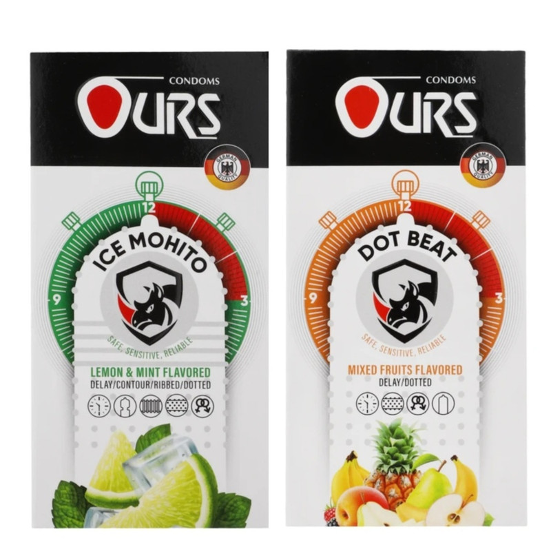 کاندوم تاخیری اورز مدل ICE MOHITO بسته 12 عددی به همراه کاندوم خاردار اورز مدلDOT BEAT بسته 12 عددی