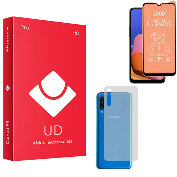 محافظ صفحه نمایش سرامیکی مات یو دی مدل HQ مناسب برای گوشی موبایل سامسونگ Galaxy A20 به همراه محافظ پشت گوشی