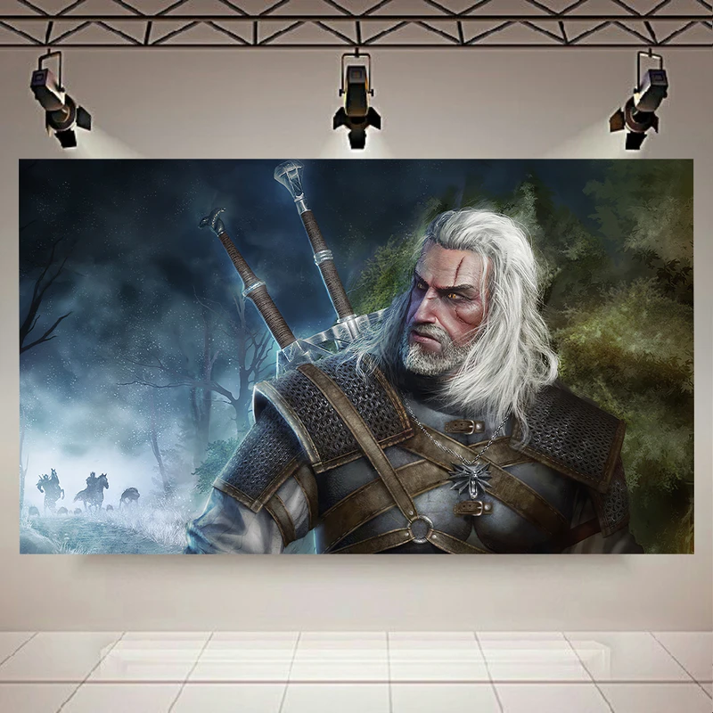 پوستر پارچه ای مدل چرم مخمل طرح گیم Geralt Of Rivia The Witcher 3 کد AR4160
