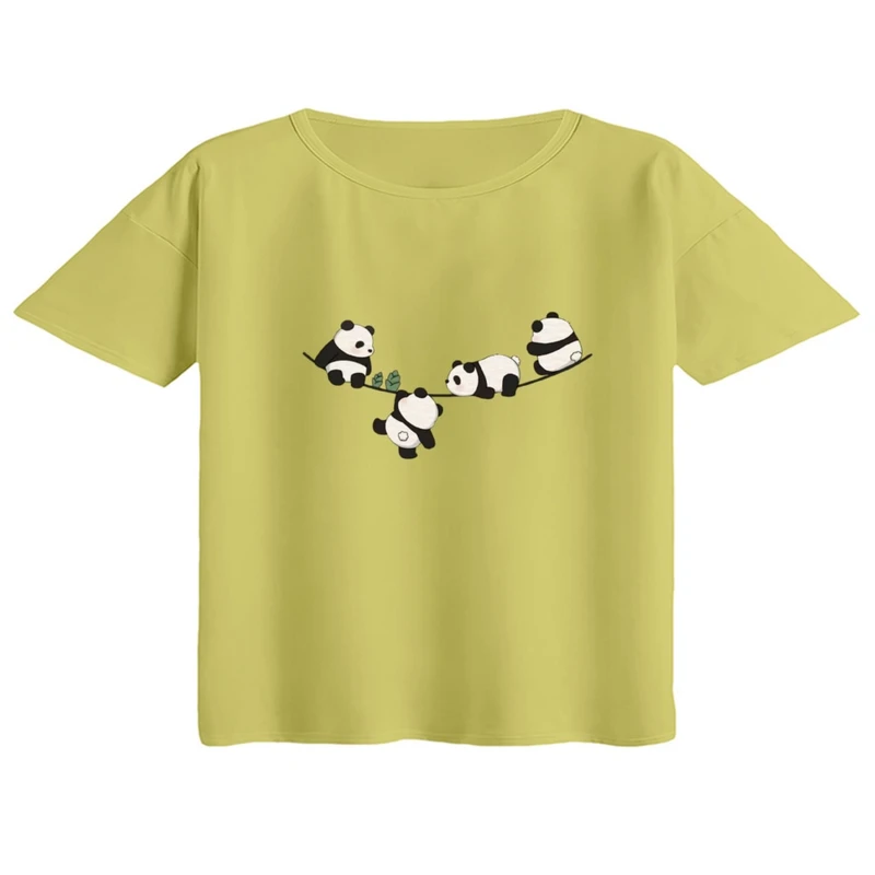 کراپ تی‌شرت آستین کوتاه زنانه مدل پاندا ها روی بند