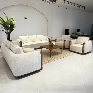 مبل 7 نفره با روکش پارچه مخمل و پایه چوبی مدل  إلین به همراه 4 کوسن 