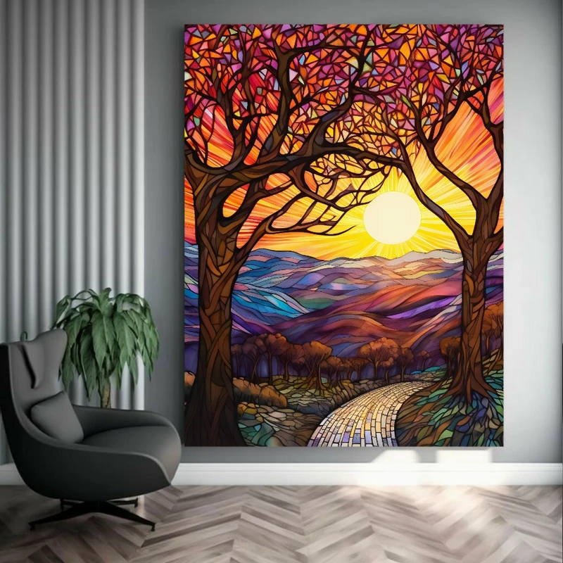 پوستر پارچه ای طرح مخمل انتزاعی مدل غروب خورشید کد FP104624