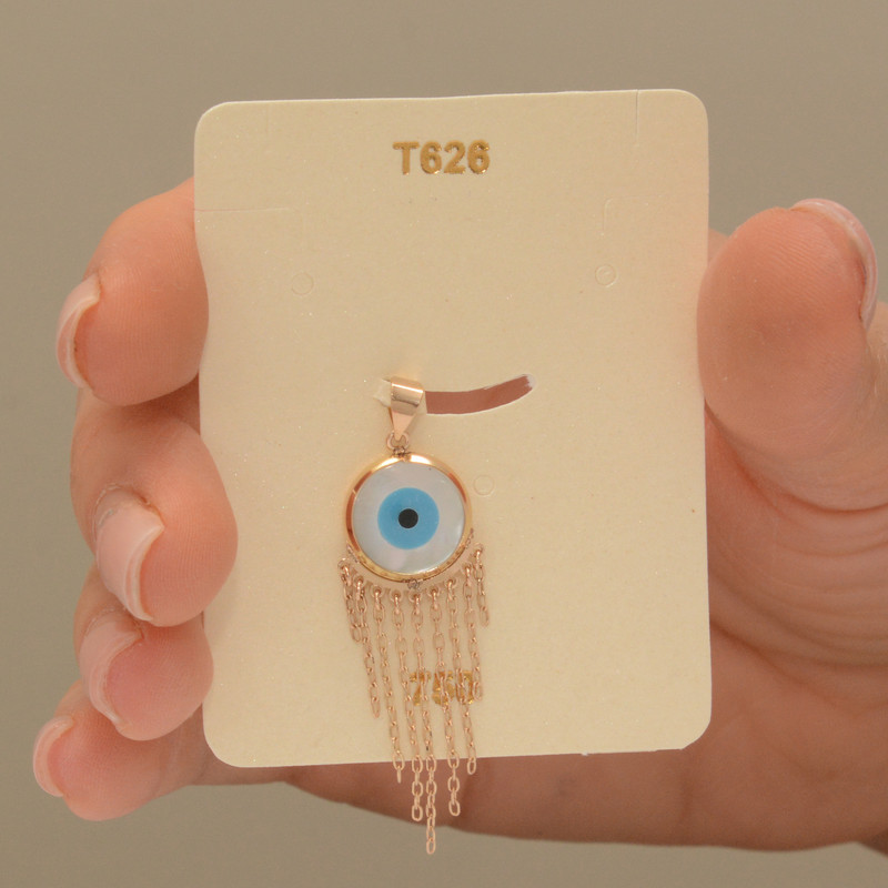 آویز گردنبند طلا 18 عیار زنانه طلای مستجابی مدل چشم زنجیری کد 106