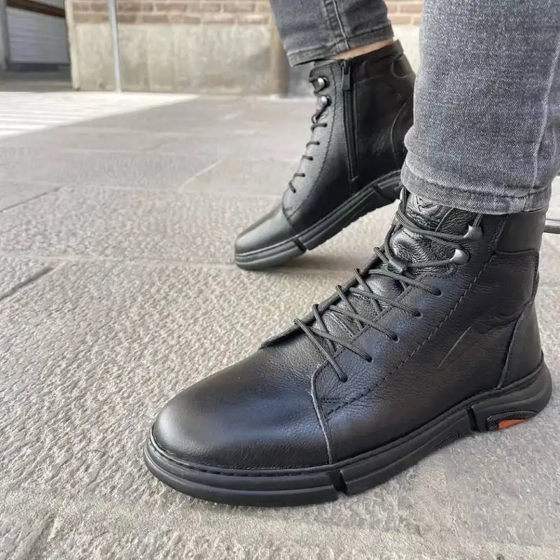 نیم بوت مردانه مدل چرم طبیعی کد sh-0060 رنگ مشکی