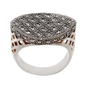 انگشتر نقره زنانه بازرگانی میلادی  مدل سیاه قلم نگین مارکازیت کد AW_484