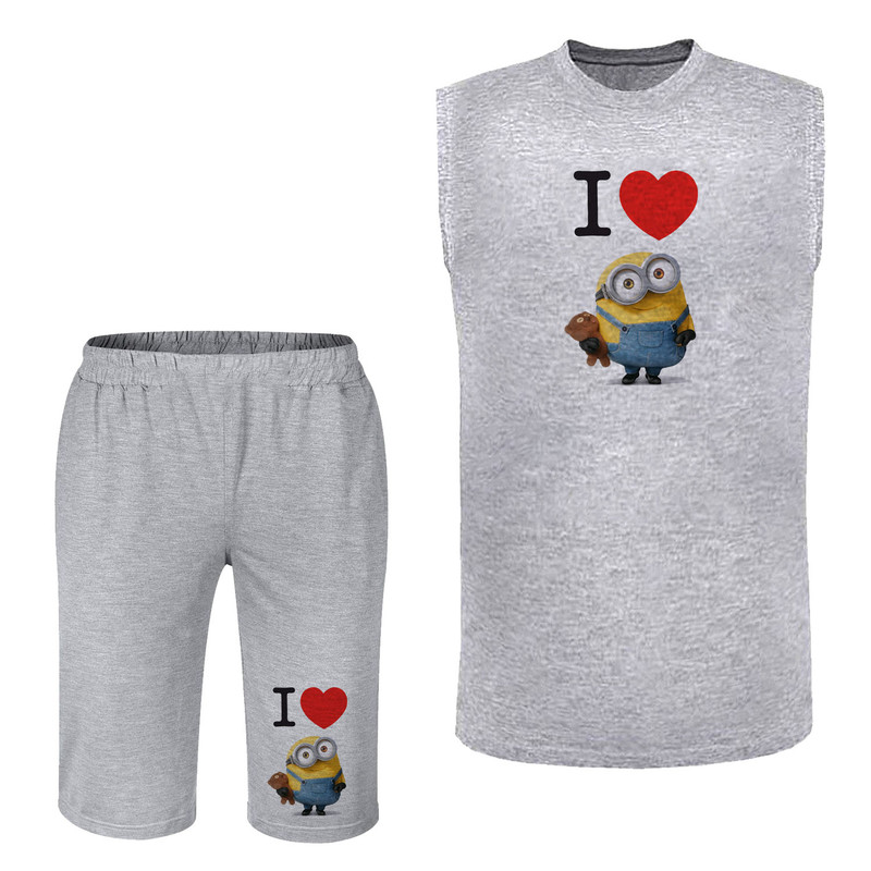 ست تاپ و شلوارک مردانه مدل i love you minion کد SH89 رنگ طوسی