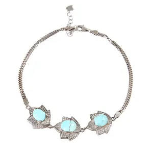 دستبند نقره زنانه بازرگانی میلادی مدل سنگ فیروزه کد DP_494