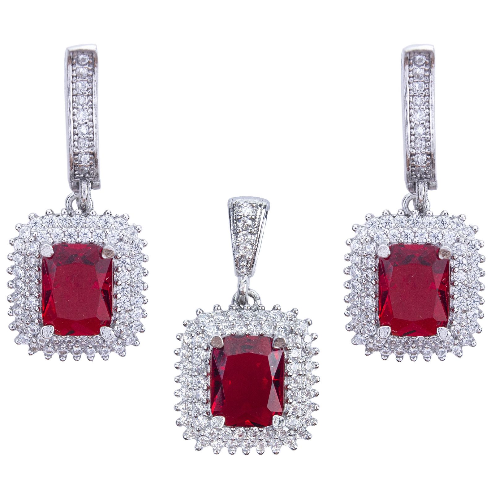 نیم ست نقره زنانه مدل یاقوت AMT-N197 -  - 1