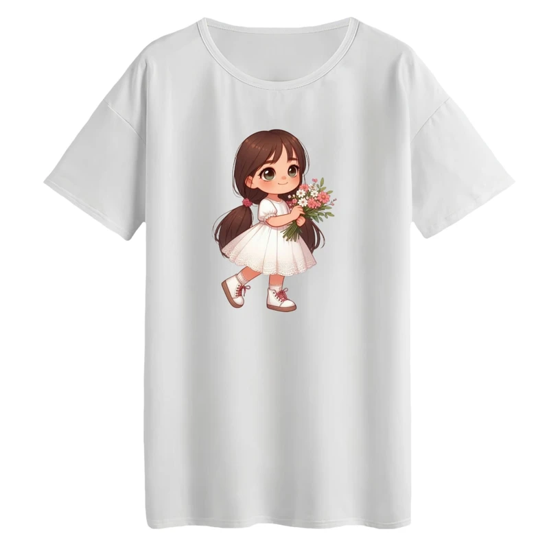 تی‌شرت لانگ آستین کوتاه زنانه مدل دخترک رنگ سفید