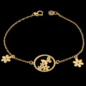 دستبند طلا 18 عیار زنانه طلای مستجابی مدل گل و پروانه لیزری کد 701