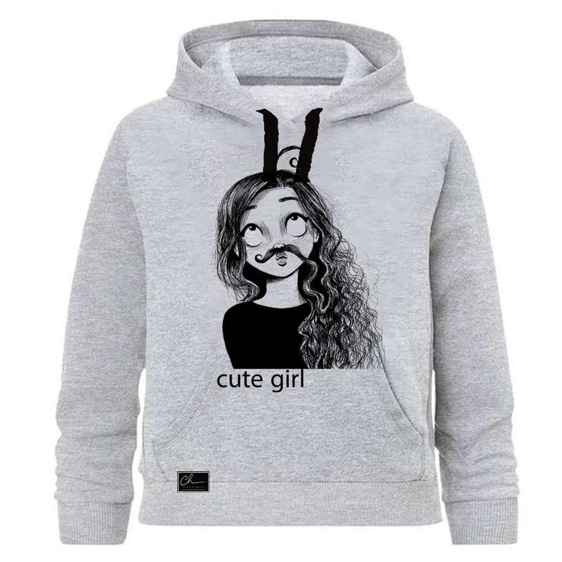 هودی دخترانه مدل CUTE کد J59 رنگ طوسی