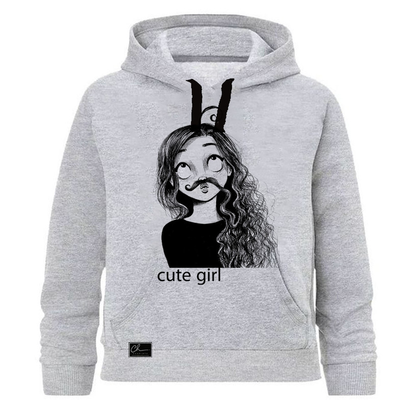 هودی دخترانه مدل CUTE کد J59 رنگ طوسی