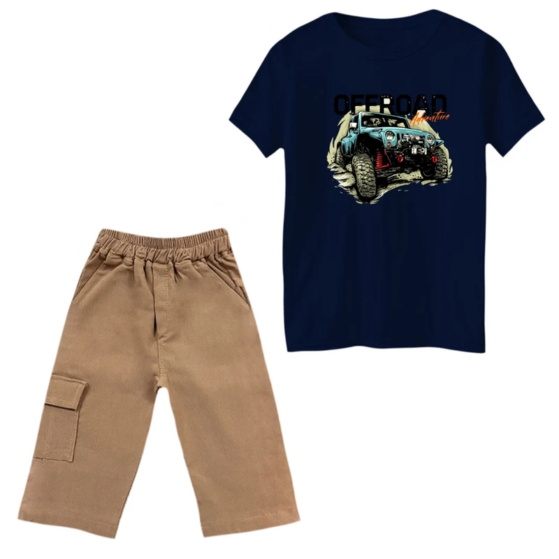 ست تی‌شرت و شلوارک پسرانه مدل جیپ آفرود
